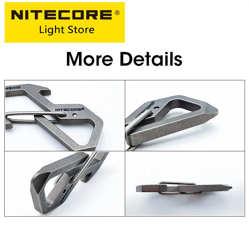 wholesale Nitecore NSH10 Multiuse Titanium Snap Hook 3 in 1 TC4 Bottle Opener Screwdriver Keychain Backpack EDC Hanging Tools