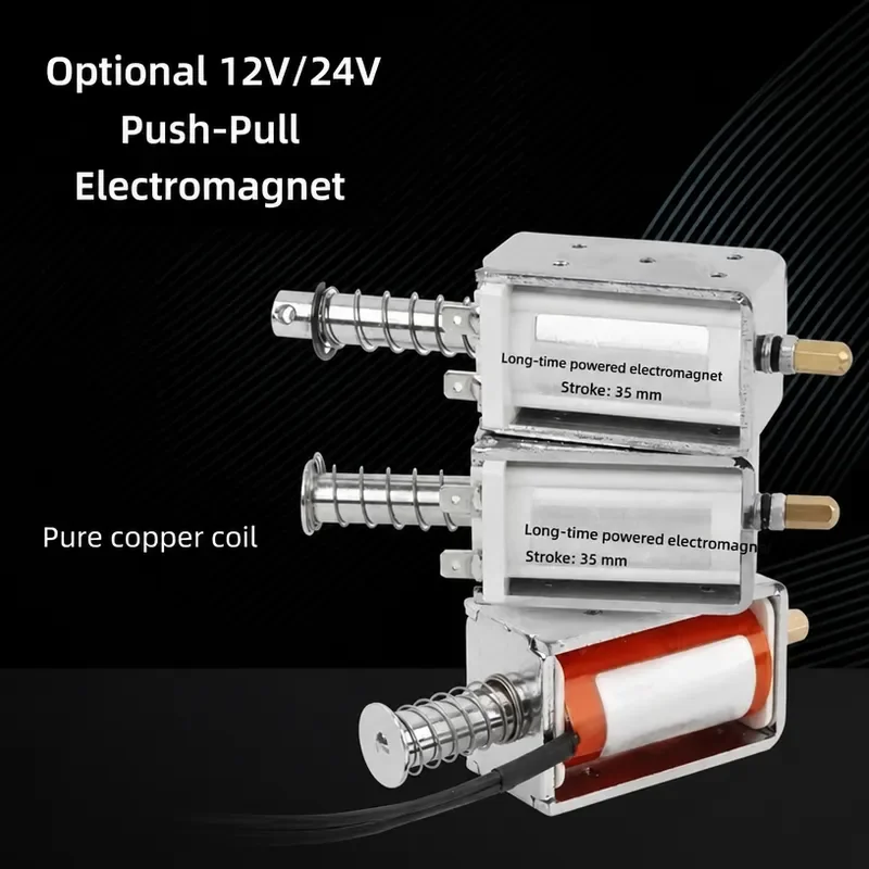 Continuous Duty Push Pull DC Solenoid, Self-Returning 12V 24V for Automation and Industrial Applications