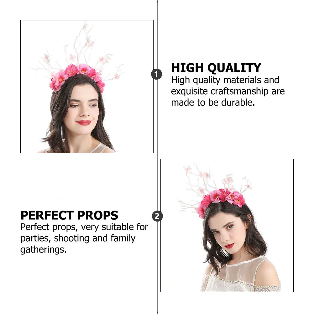

1pc Plum Hairband Pink Decorative Headband For Women Party Festival Antler Hair Accessory Gathering