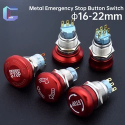 16  19 22mm Metal Emergency Button Switch 1NO1NC 3Pin 2NO2NC 6Pin Type No Led 4A  Stainless Steel Mushroom Head Rotation Reset