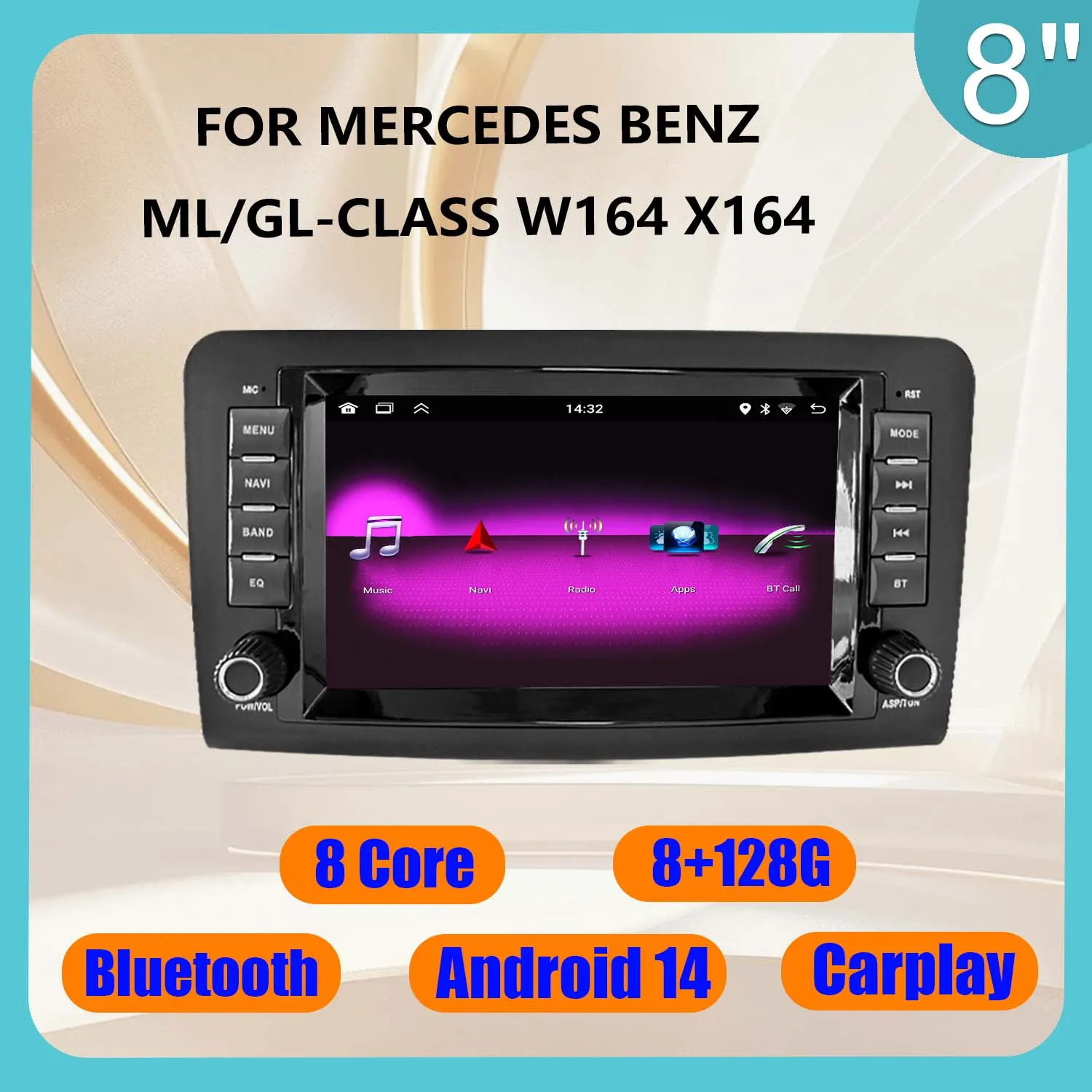 Android 14 Car Head Unit For Mercedes Benz ML-Class W164 GL-Class X164 ML350 GL350 Radio Multimedia WIFI GPS Bluetooth RDS DSP
