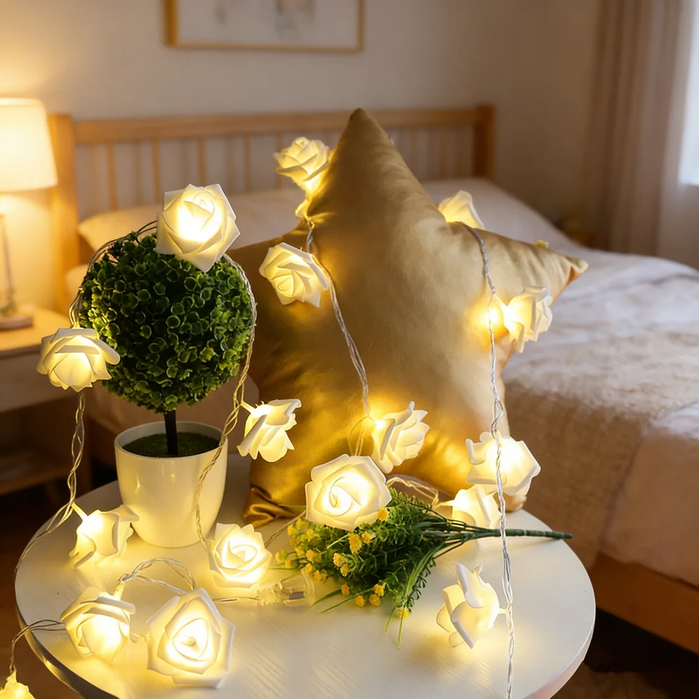 Battery Wedding Garland Lights 20LEDs Festoon Rose Flower Fairy String Light for Party Mother's Day Home Bedroom Decoration
