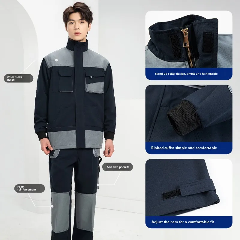 Work Clothes Reinforced Wear-resistant Labor Insurance Clothes Set Workshop Factory Clothes Zipper Vertical Collar Tooling
