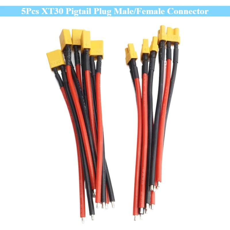 5 قطعة محول XT30 ضفيرة التوصيل ذكر/موصل سالب مع 100 مللي متر 16AWG المعلبة سلك كابل ل RC يبو بطارية FPV الطائرة بدون طيار شاحن