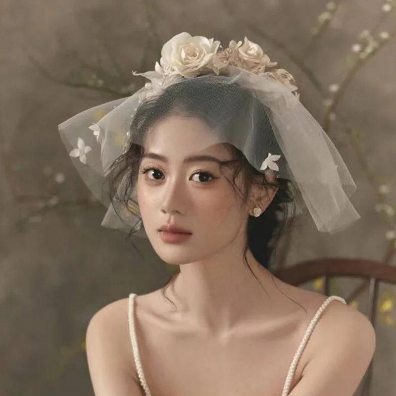 Korean nupcial flor véu, casamento fada beleza acessórios, novo