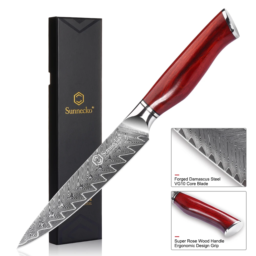 Sunnecko 5'' INCH Utility Knife Damascus Steel Sharp Japanese Style Kitchen Cooking Carving Fruit Slicer Vegetable Accessory