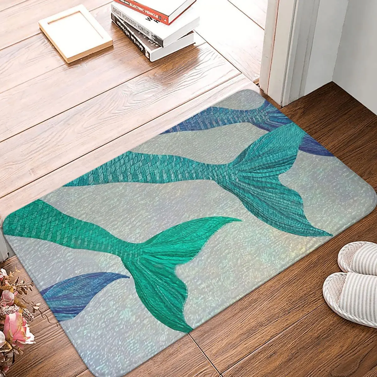 Metallic Ocean Non-slip Doormat Glistening Mermaid Tails Bath Mat Hallway Carpet Entrance Door Rug Indoor Decorative