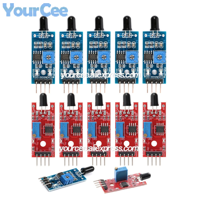 10pcs/1pc LM393 Comparator Flame Sensor Module Fire Source Detection Board IR Infrared Receiver DIY Electronic Building Blocks