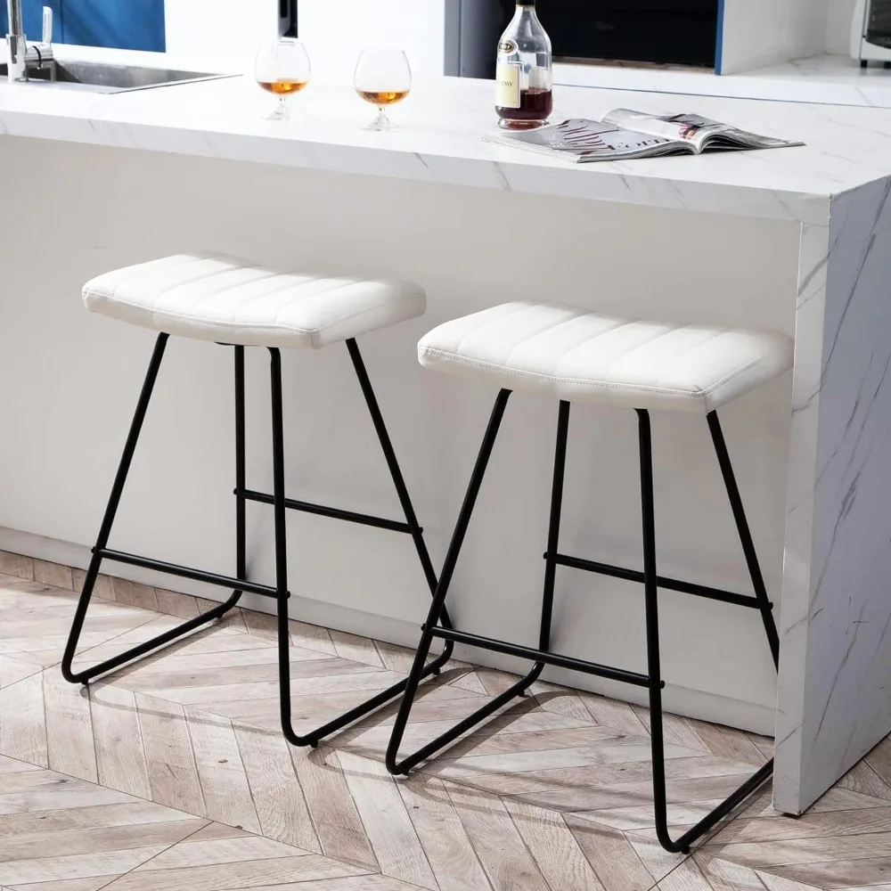 

SICOTAS Bar Stools Set of 2 - Counter Height Bar Stools - 24 Inch White Saddle Seat Barstools - Modern Bar Stool for Kitchen