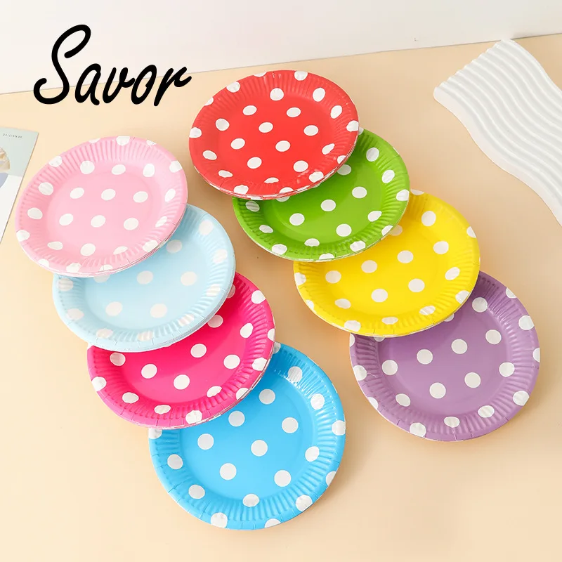 20pcs Polka Dots Disposable Paper Plates 7inch Party Disposable Tableware Wedding Baby Shower Kids Birthday Party Decorations