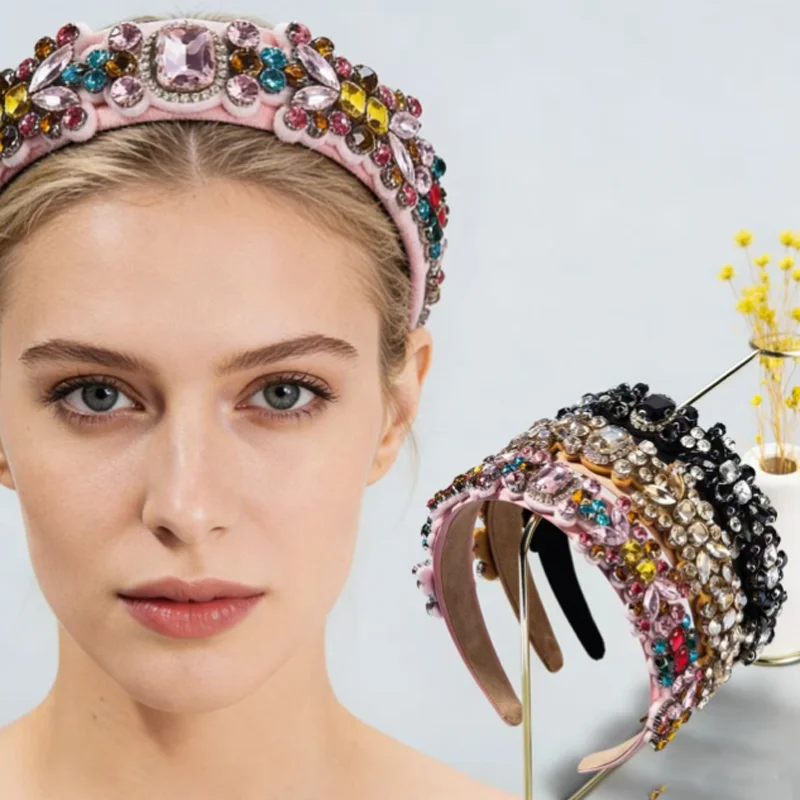 Women Baroque Headband Colorful Diamond Hairbands Hair Decorate Hair Hoop Luxury Evening Party Hair Accessories