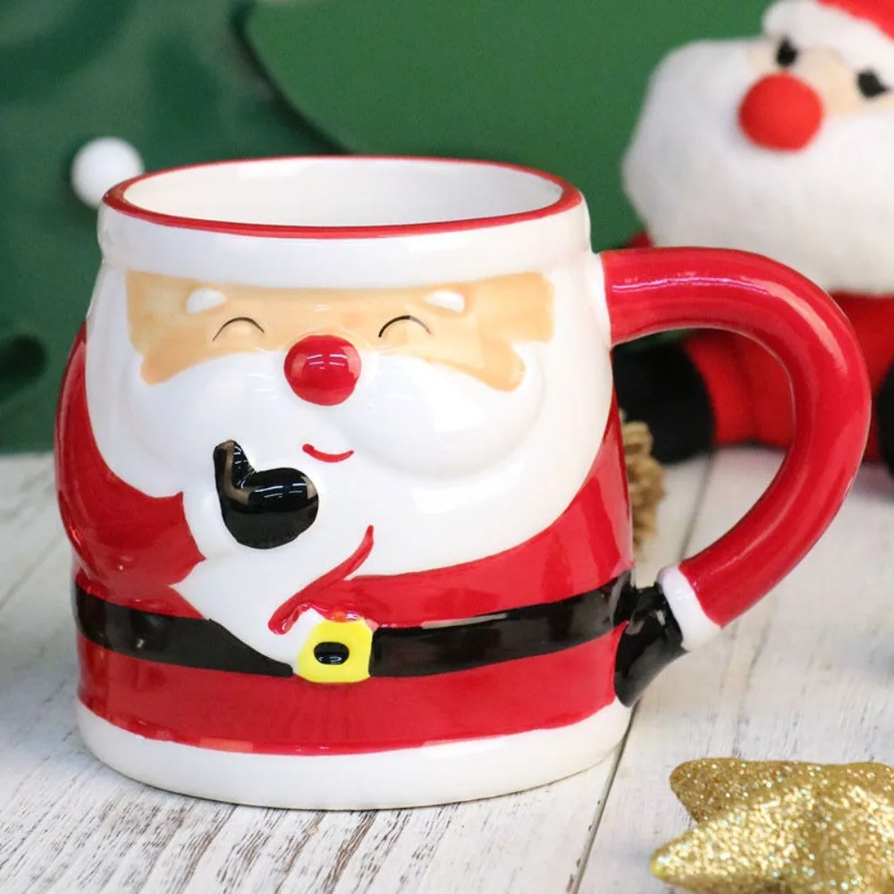 Santa 3D Hand-Painted Ceramic Mug with Handgrip Coffee Milk Tea Perfect Gift Christmas Holiday Gift Box Cartoon Creative