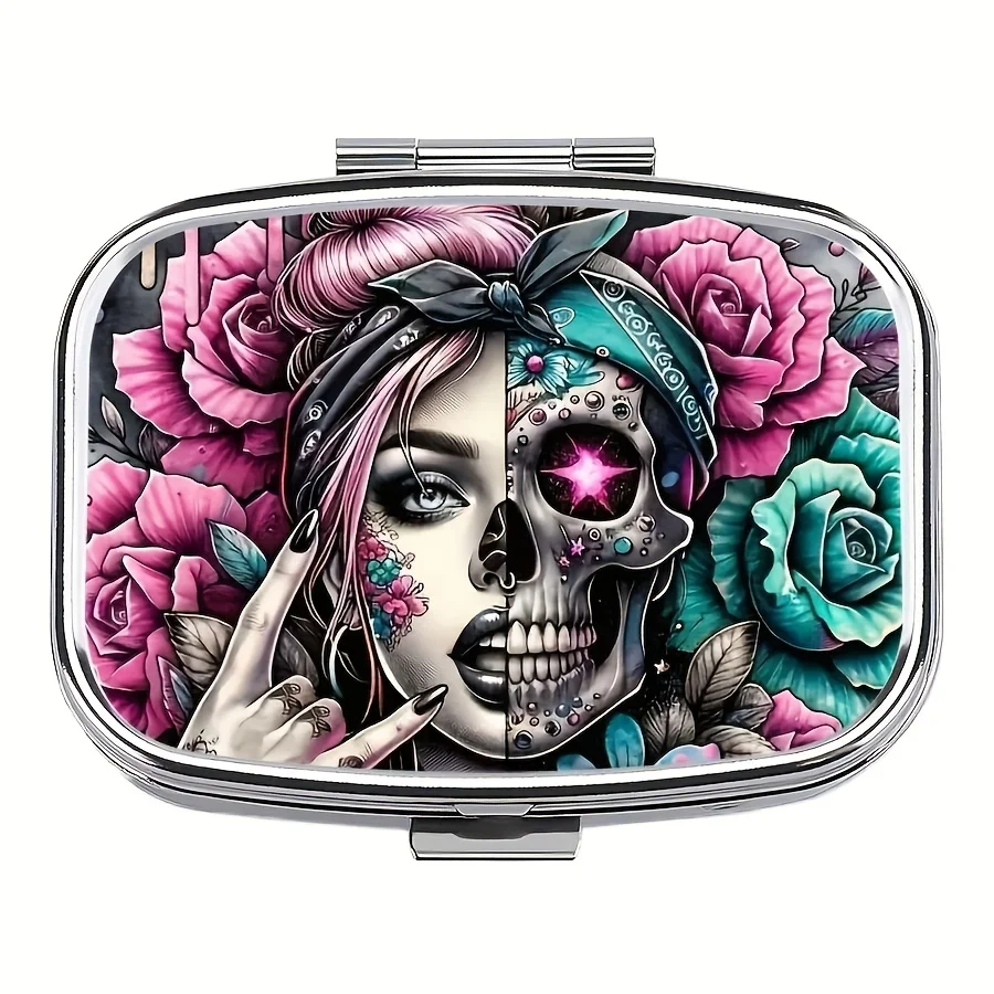 1PCS, Personal Pill Storage Box with Unique Design, 2-Compartment Portable Square Pill Organizer, Vintage Travel Pill Box for Vitamins, Medicines, and Accessories, Unique Gift Idea, Gift Item, Metal Box