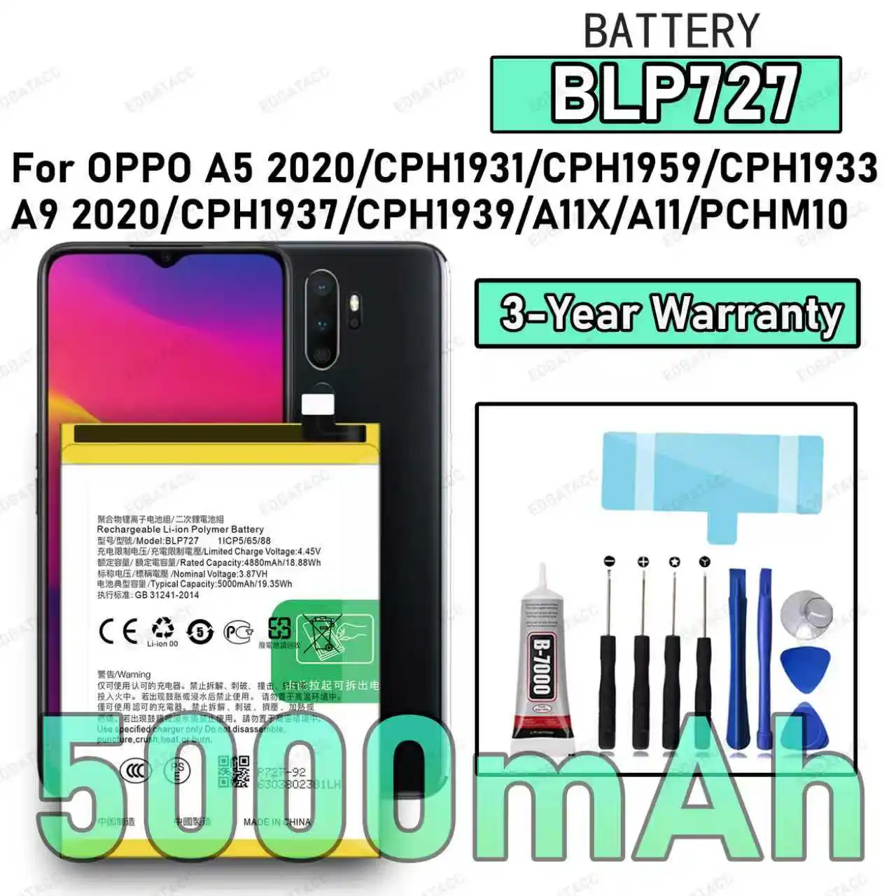 

100% New High Quality BLP727 Battery For OPPO A5 2020/CPH1931/CPH1959/CPH1933/A9 2020/CPH1937/A11X/A11 Replacement Battery Bater