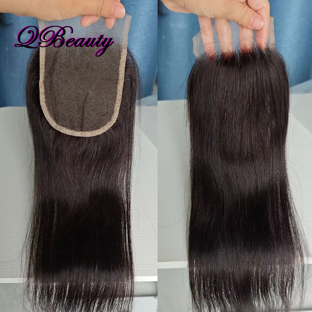 Black Human Hair 4x4 Lace Closure Pre-plucked Transparent Lace Free Part 22 inch Straight Soft Indian Hair QBeauty
