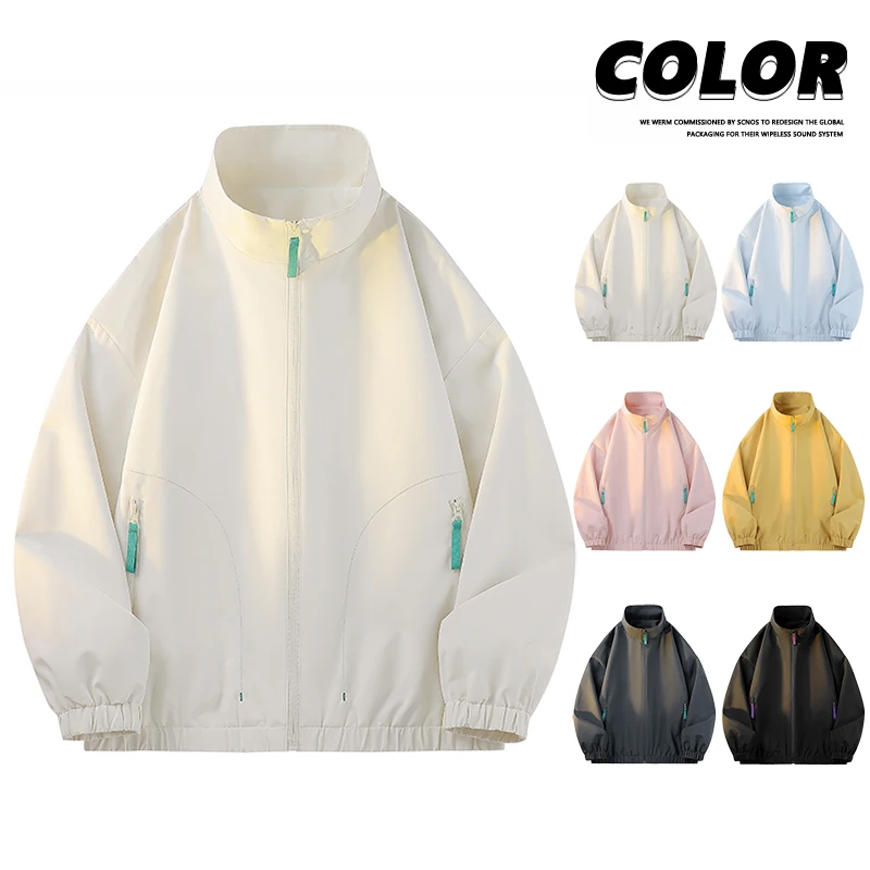 Spring and Autumn Fashion Trendy Stand Up Collar Couple's Coat Two Way Zipper Windproof Jacket New Outdoor Running Sports Jacket