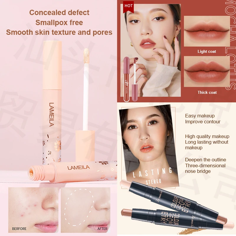 47PCS Set Waterproof Makeup Set BB Cream Eyebrow Pencil Eye Shadow Eyeliner Pencil Mascara Lipstick Loose Powder Brush Tool Set