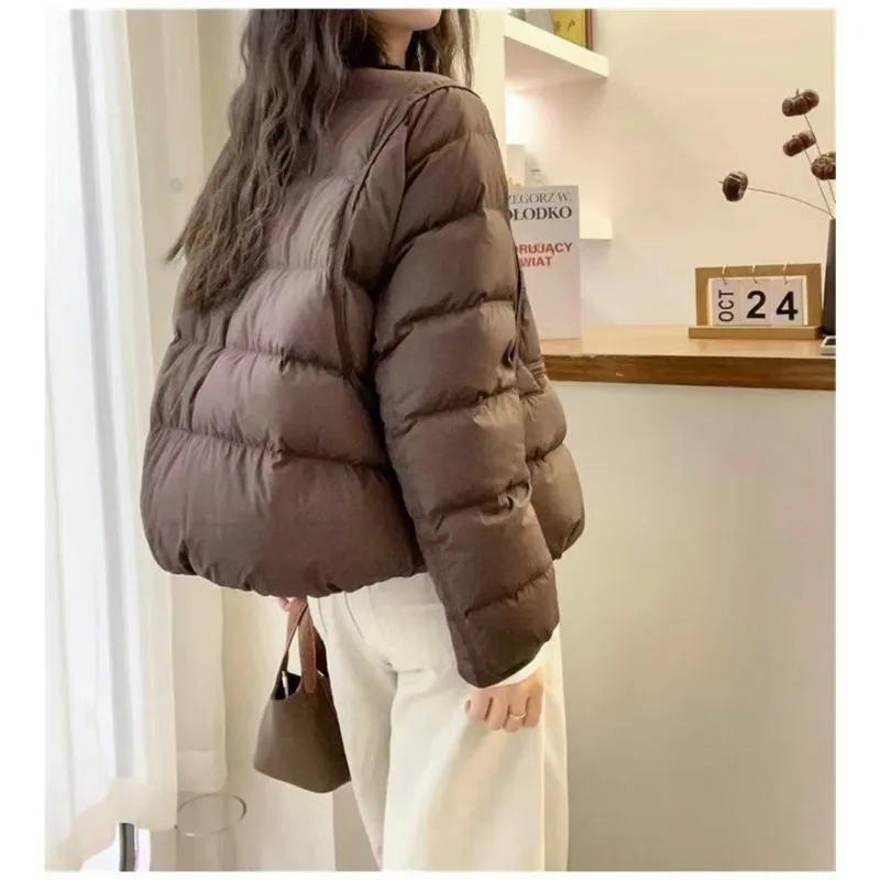 أسفل سترة المرأة قصيرة الشتاء الأبيض بطة أسفل أسفل معطف جديد الراقية مبطن معطف خفيف الوزن س الرقبة واحدة الصدر الاتجاه العلوي #5