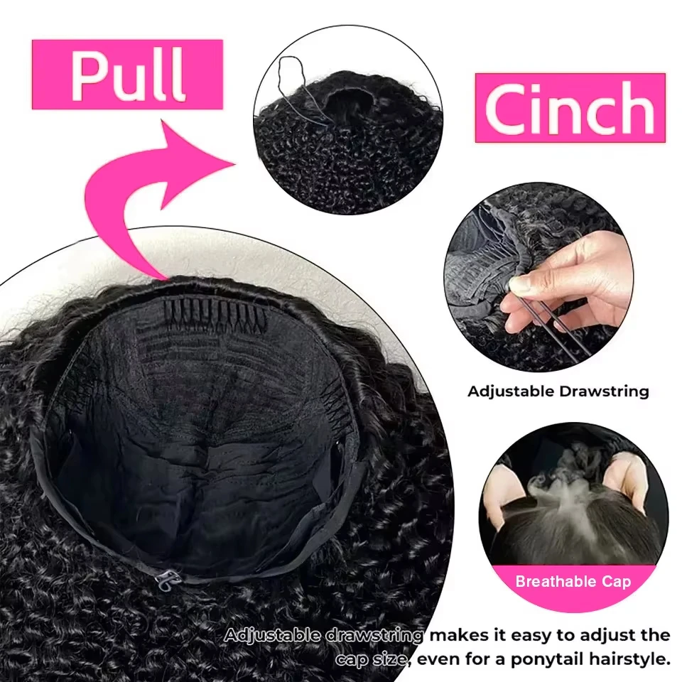 210 Density Kinky Curly 3 IN 1 Half Wigs Human Hair With Drawstring 30 32 Inch Deep Wave Hair Half Wig Deep Wave Ready to Wear Half Wigs Full Machine Wig image 2