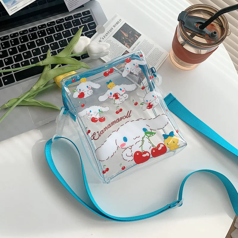 Sanrio Pvc przezroczysta torba na ramię Anime Crossbody Tote melodia Cinnamorol śliczne wodoodporne torby przezroczyste plecaki prezenty