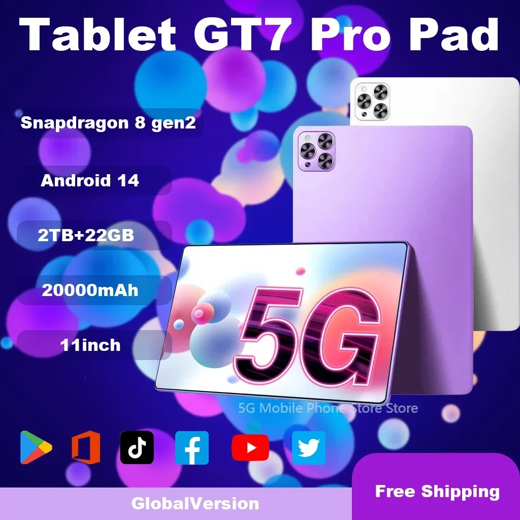 

2025 New Original Global Edition tablet Pad GT7 Pro tablet 22GB 2TB Android 14 11 inch 5G dual SIM GPS Bluetooth WiFi WPS tablet