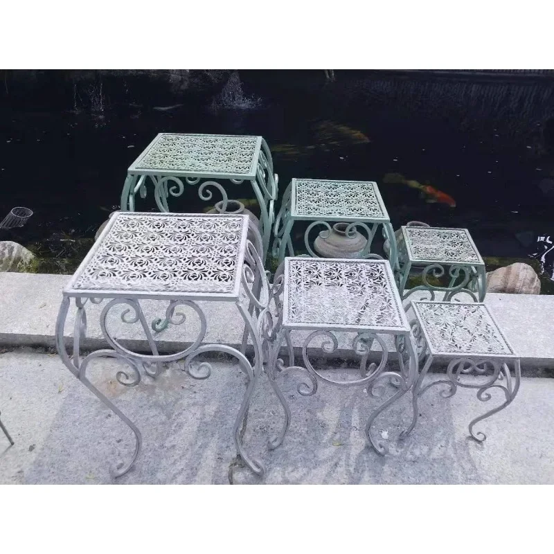 

Wrought iron flower stool three-piece set, garden gardening balcony level ladder