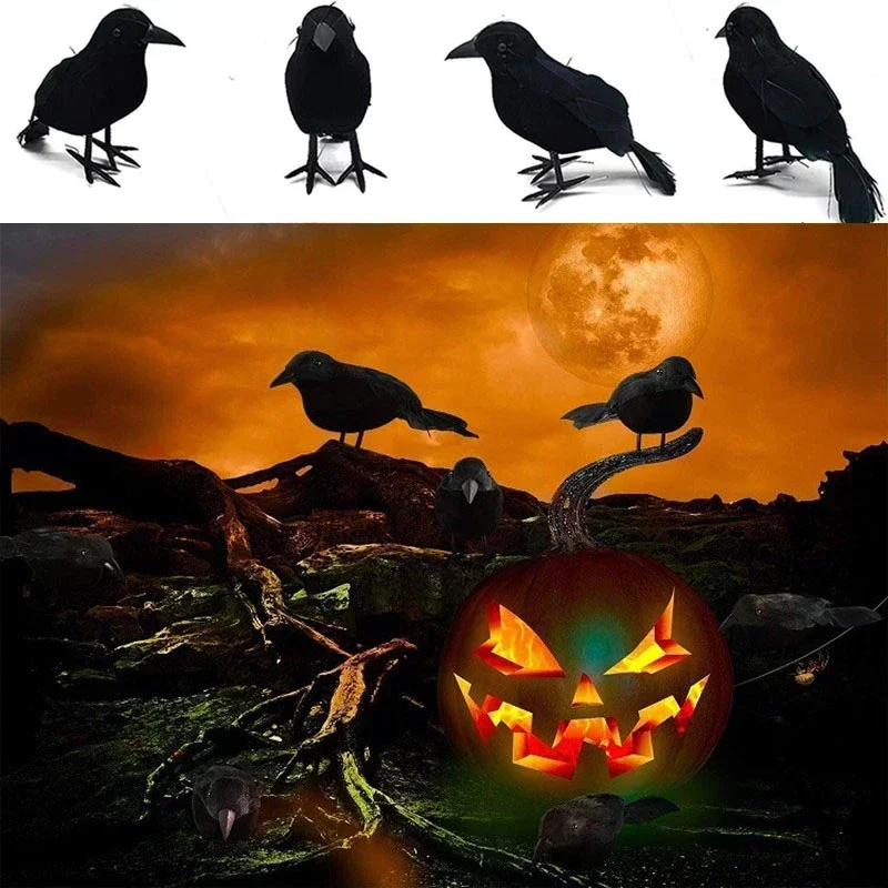 Hot Sale Simulation Black Crow Halloween Props Fake Bird Scary Decoration Toys for Home Party Decor Festival