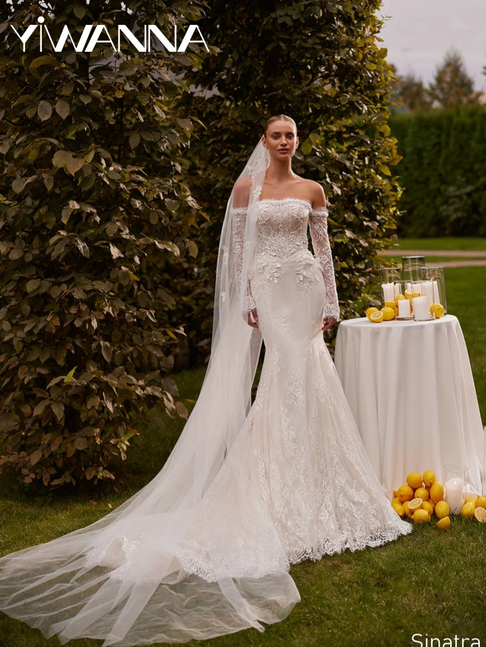 جديد العاج الدانتيل حورية البحر فستان زفاف طويل مع 3D زهرة انفصال كم مطرز ثوب الزفاف فساتين مخصصة للعروس