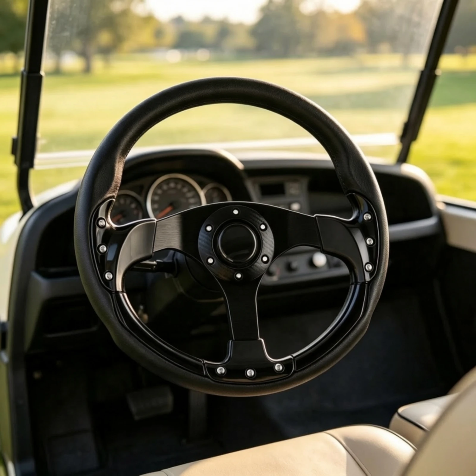 Golf Cart Steering Wheel Three-Spoke Cart Steering Wheel Textured Streamlined