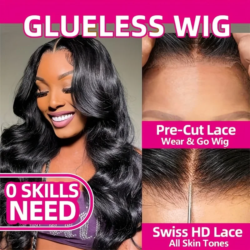 شعر بشري ريمي برازيلي بكثافة 200% بدون صمغ بدانتيل أمامي للنساء - تصميم 13 × 6 خالي من الغراء، مموج للجسم، عقدة الداعا