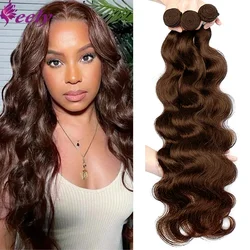 Brązowe zestawy Ludzkie włosy Czekoladowo-brązowe pasma Ludzkie włosy Brazylijskie 100% doczepiane włosy 22 24 26 cali Dla kobiet # 4