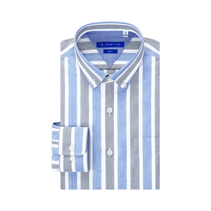 Smart Five Muti Color Striped Casual Shirts Mens 100% Cotton Clothing Long Sleeve Business Office  Shirt Male Top Chemise Homme