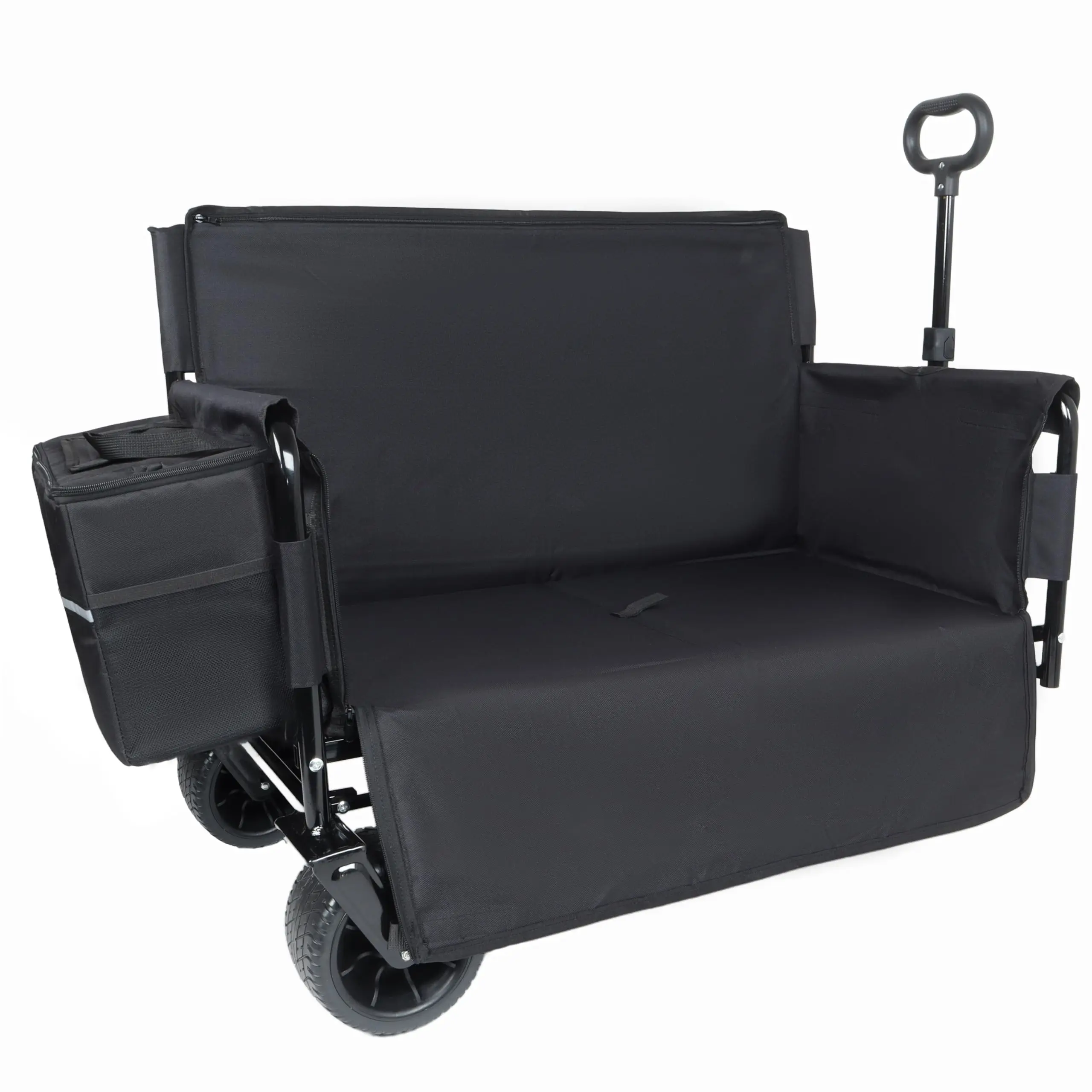 Folding Wagon with Seat, 500lbs Heavy Duty Collapsible Utility Wagon Cart, 180L Large Capacity All-Terrain Outdoor