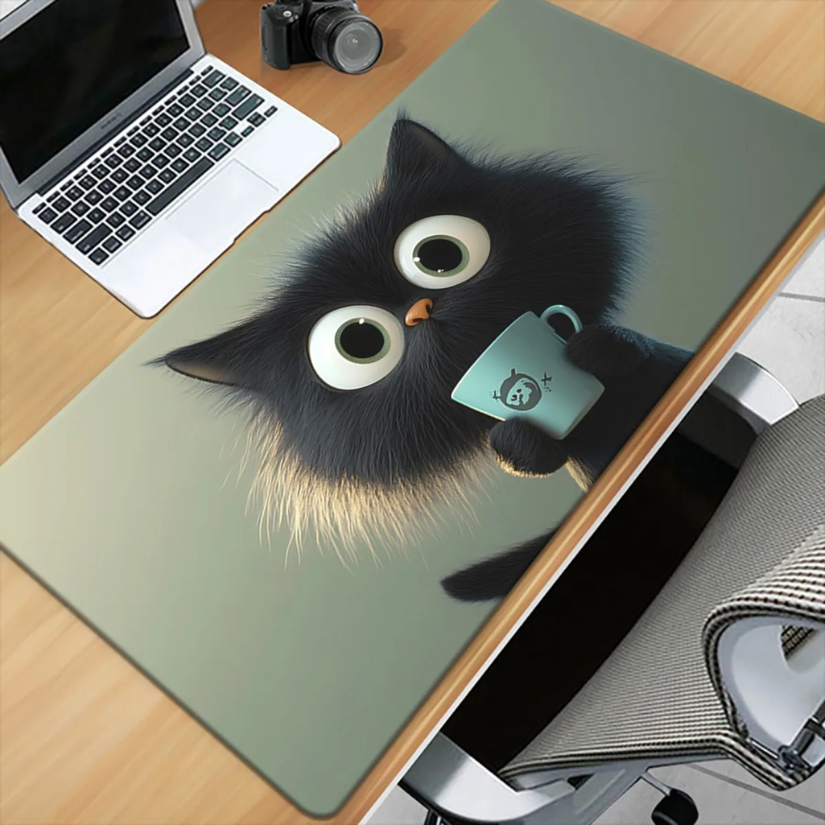 VIKAMA Green Table Mat Cartoon Black Cat Mouse Pad Mat Anti-Slip Mat Desktop Carpet Game Handle Desktop Gadget Mouse Pad
