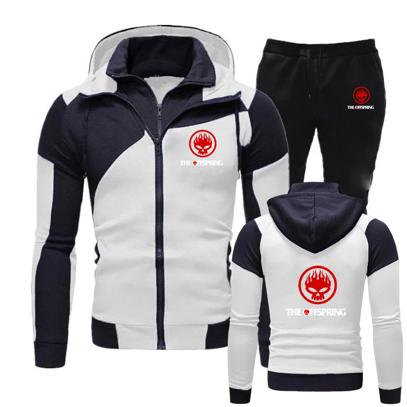

The Offspring Skull Logo 2025 Men's Spring Autumn New Color Matching Hoodie Casual Tops + Pants Diagonal Zipper Suit