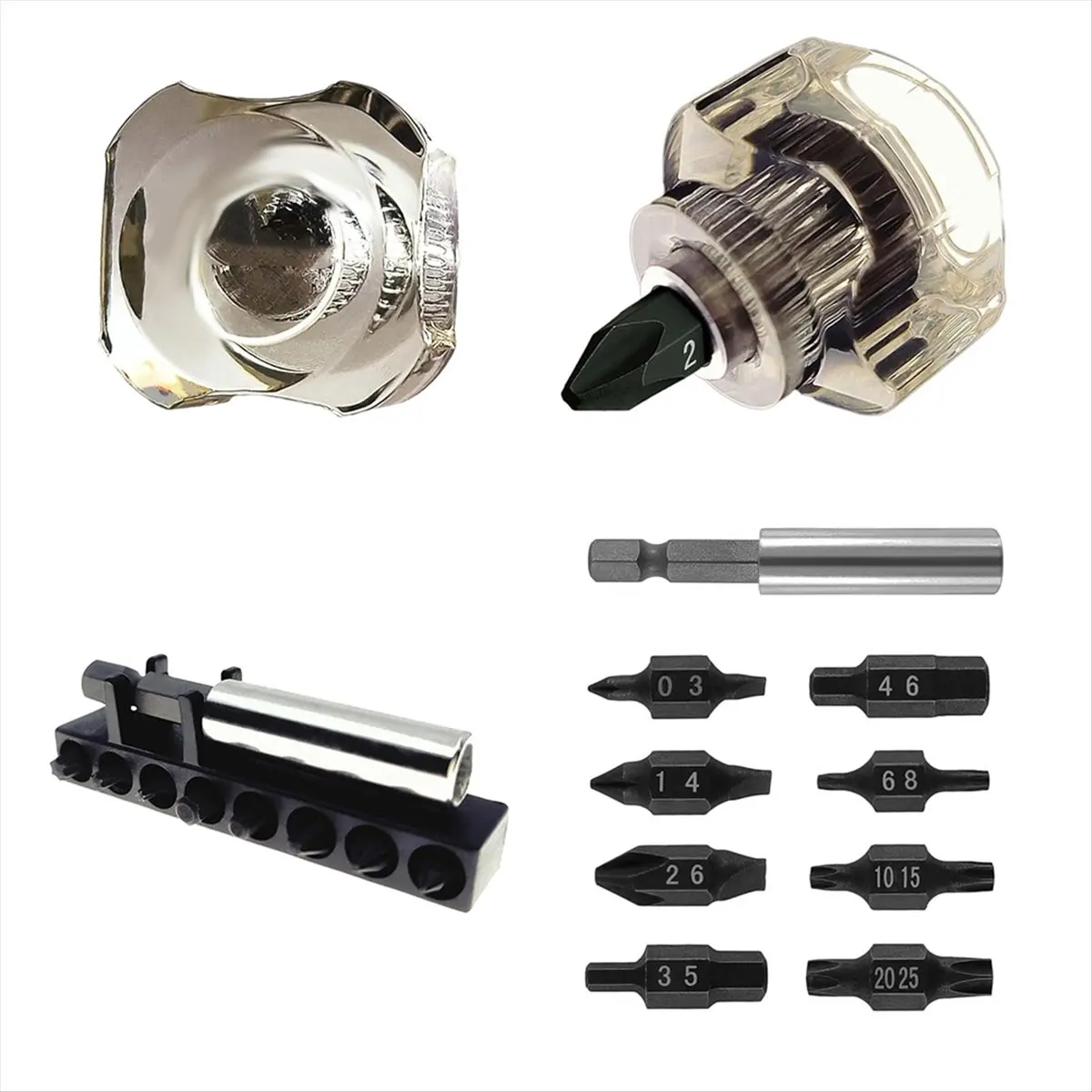 A75K 10in1 Short Stubby Mini Screwdriver for Tight Spots, Cellulose Acetate Fiber Made Handle, Double-Headed S2 Steel Bits