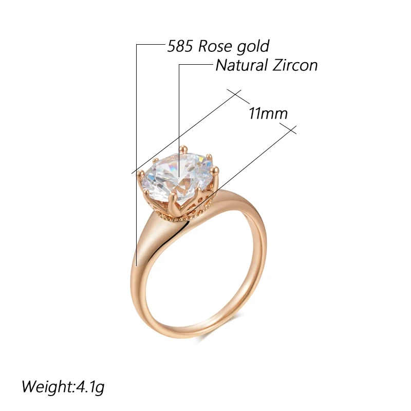 Simple Claw Inlay Large Zircon Champagne Gold Color Wedding Rings for Women Luxury Jewelry Party Accessories Daily Glossy Gifts