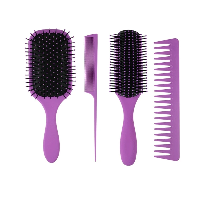 

4 PCS Women's Hair Comb Women's Hair Comb And Clear Paddle Brush For Dry Or Wet Hair Straightening Set Purple