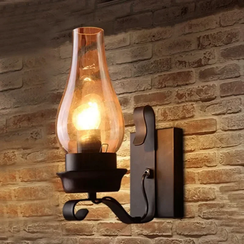 

Retro industrial style Nordic Mediterranean creative personality restaurant wrought iron aisle bar lantern wall lamp