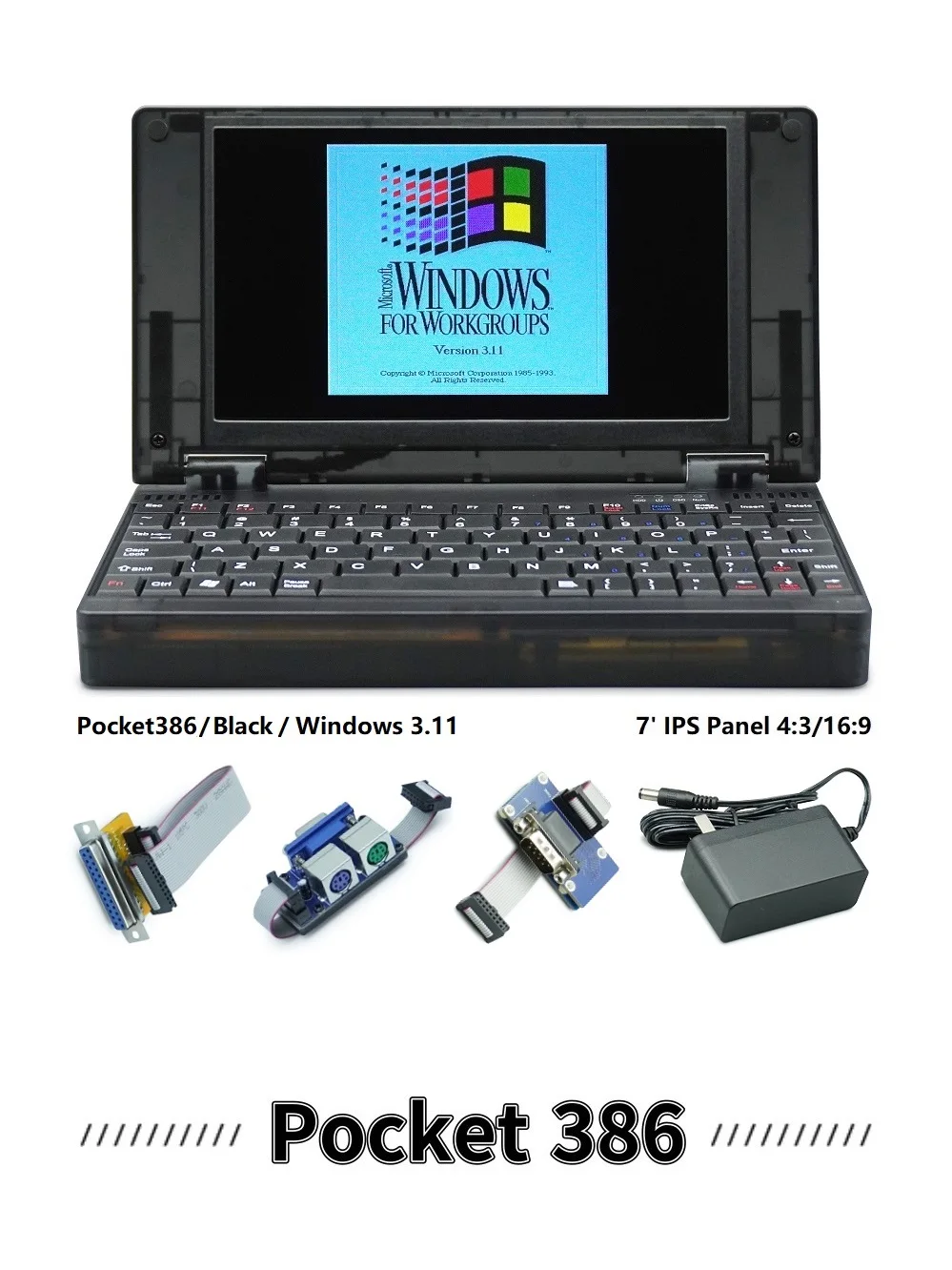 포켓 레트로 386 노트북 게임 컴퓨터, Win 3.11 DOS 시스템, OPL3 사운드 카드, VGA IPS 화면, 인기 판매