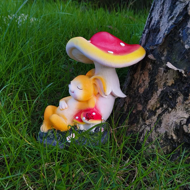 Resin Rabbit Mushroom Sculpture Ornaments Outdoor Courtyard Kindergarten Micro-landscape Crafts Garden Decoration Accessories