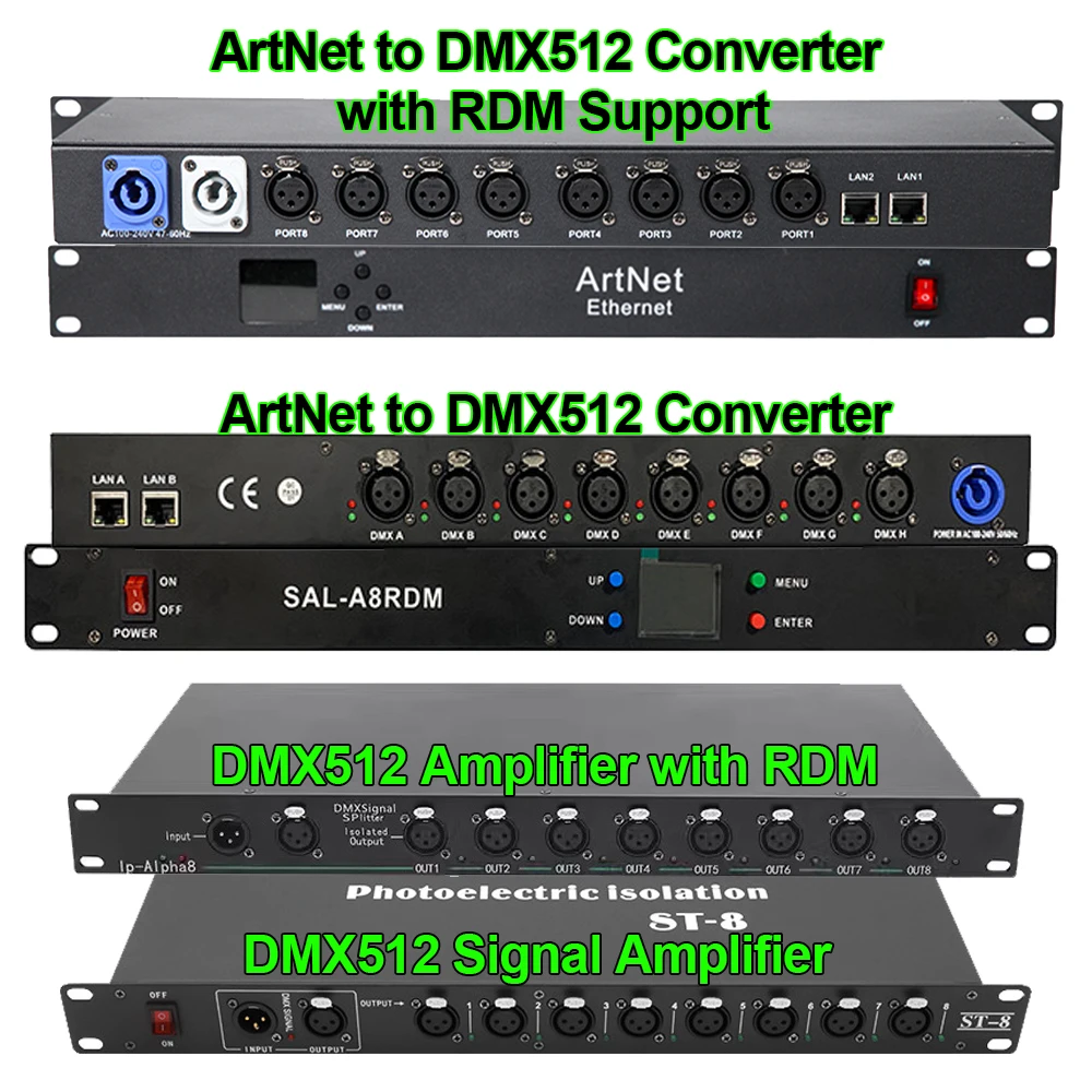 ArtNet To DMX512 Converter with RDM Support 8 Way Network Expander Output 8x512 4096 Channels for Satge Dj Lighting Controller