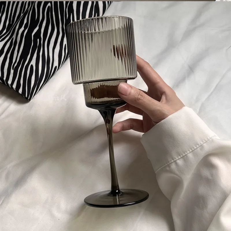 350ml Color Nordic Stripe Goblet Wine Glasses Red Wine Glasses Cocktail Juice Sparkling Water Glasses Party Wedding Barware