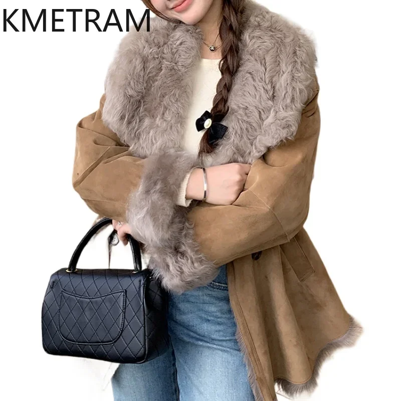 Winter Double Faced Fur Coat Women Natural Sheepskin Wool Fur Jacket Mid Length Genuine Leather Jackets 2024 Woman Clothing шуба