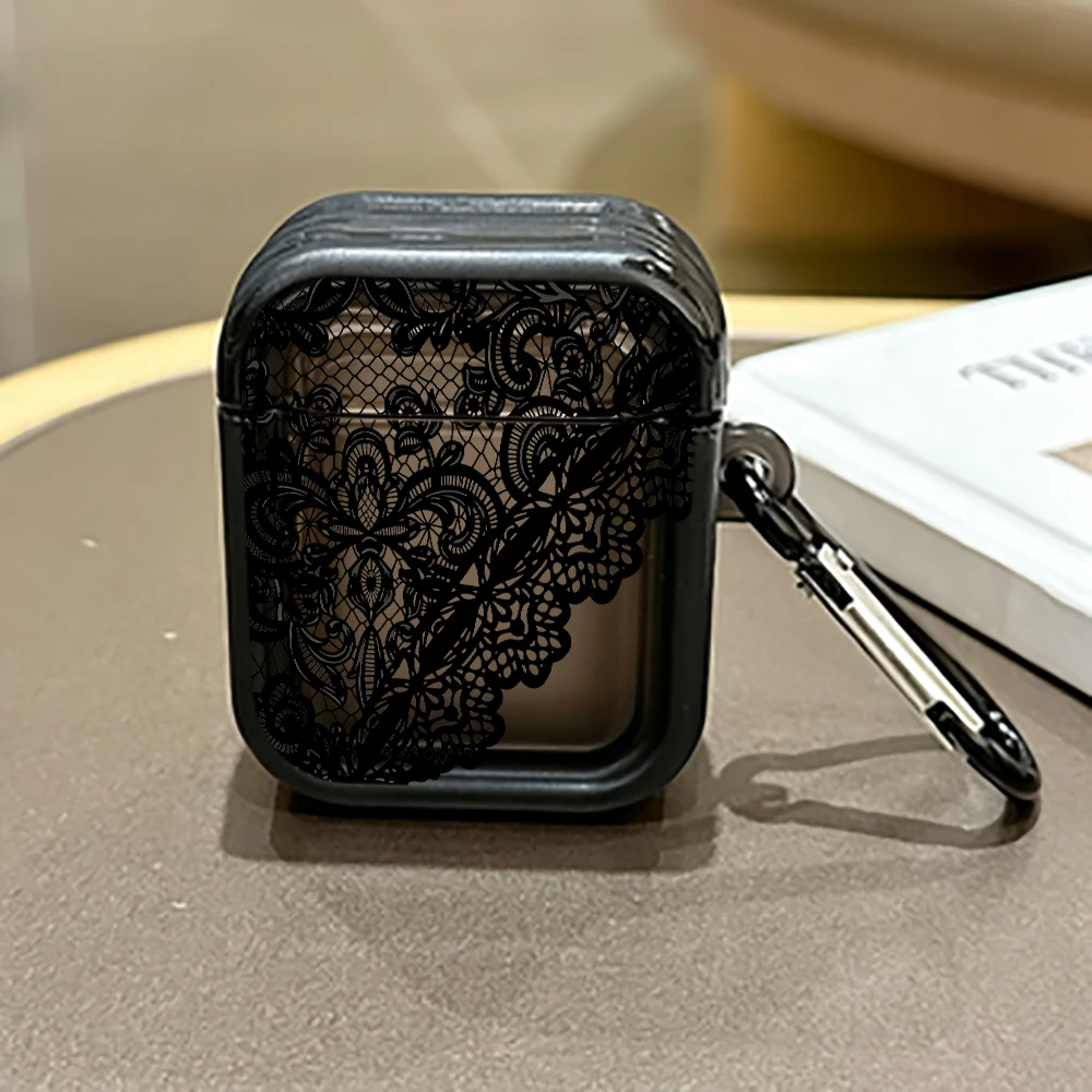 Elegant Black Lace Protective Case for AirPods Pro 3/Pro 2/Pro Earbuds Case For AirPods 4/3/2/1 TPU Shockproof  Earphone Cover view 2