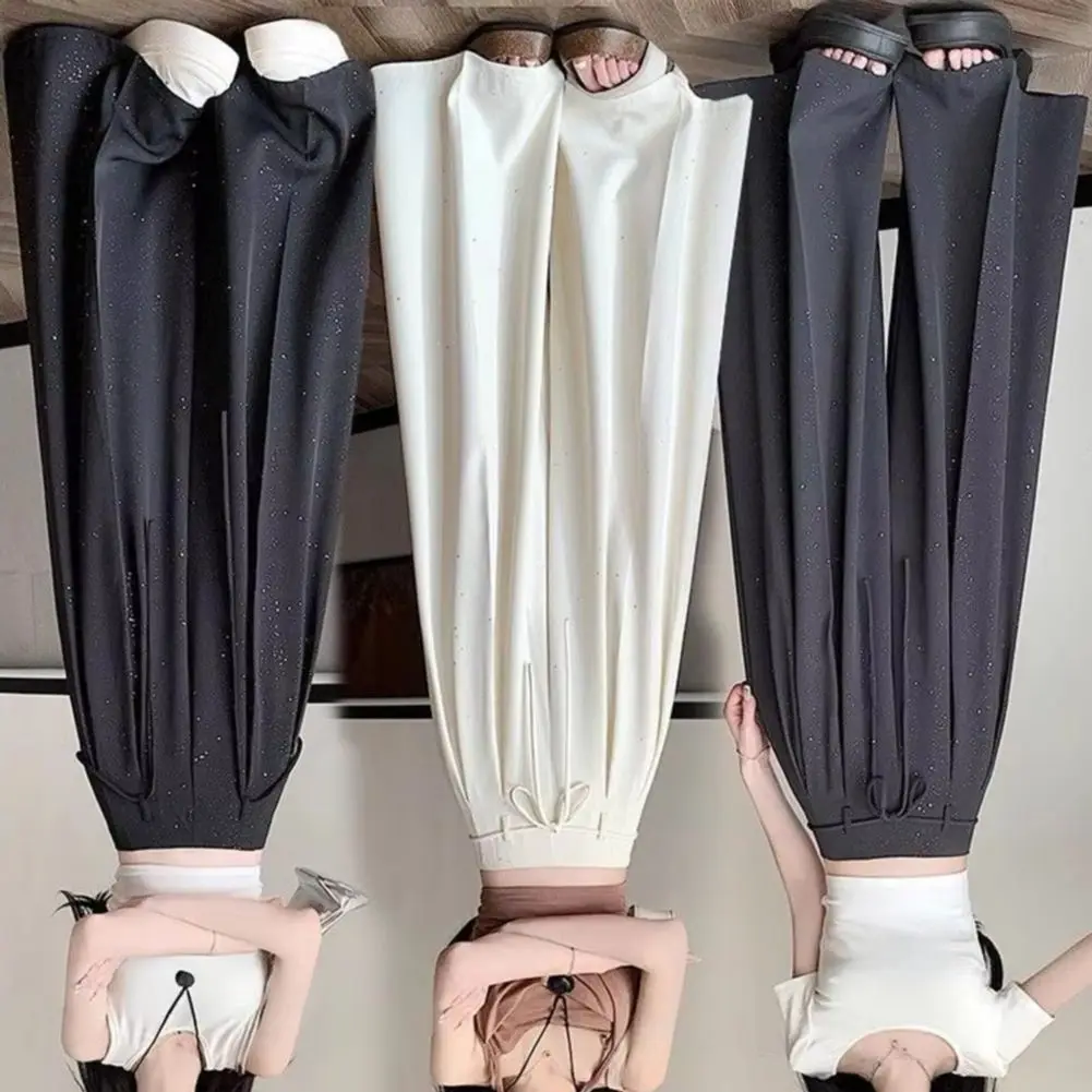 

2026 Women Wide Leg Pants High Waist Solid Color Glitter Design Leisure Pants Adjustable Drawstring Oversized Wide Leg Trousers