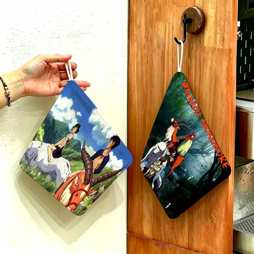 Anime P-Princess M-Mononoke Polyester Cotton Hand Wiping Towel, Hanging Design, Durable for Household Restaurant Toilet Use