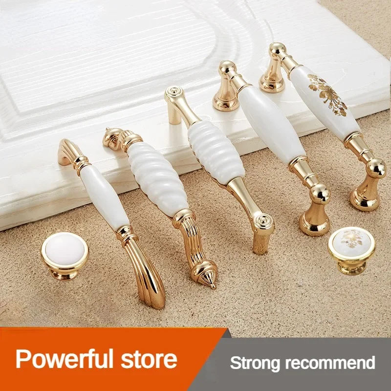 Gold Ceramic Handle New Thickened Handle Gold Zinc Alloy Simplified Handle Handles for Furniture Cabinet Knob Muebles