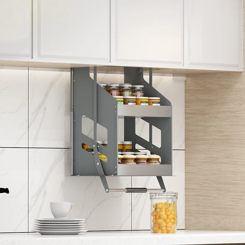 Imagem -03 - Armário de Cozinha Pull-down Lift Basket Cesta de Armazenamento Spice Racks Wall up And Down Vertical Drawer 45x55x28x52cm