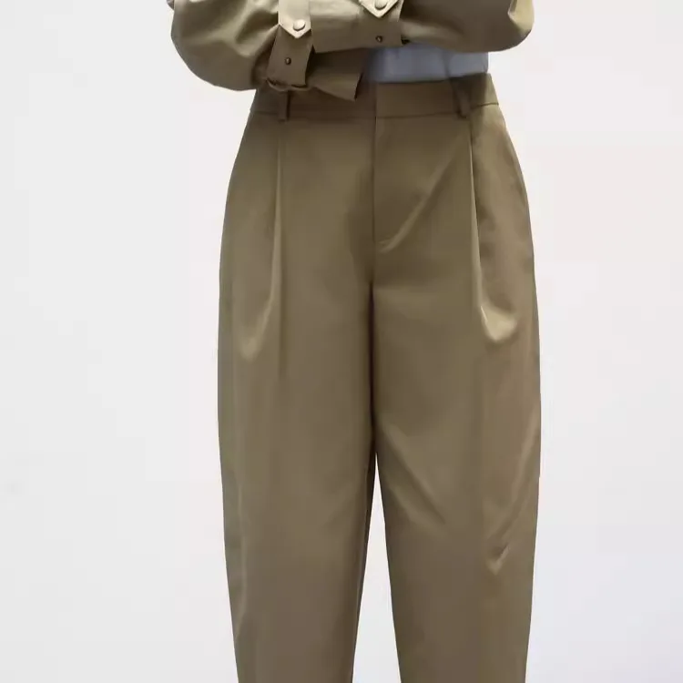 

Spring Comfortable Casual Decorative Pleated Versatile Long Pants Jaet Coat with ket Design Faionable Women's Set